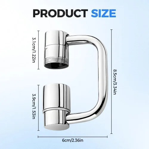 Vista 2 de Grifo universal para fregadero de 1440°, extensión aireadora de grifo giratorio, actualización 2026, 2 modos, extensor de grifo en forma de U
