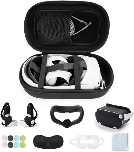 Carrying Case and Silicone Cover Combo Set for Oculus Quest 2, Shoudler Bag Compatible with Various Head Strap