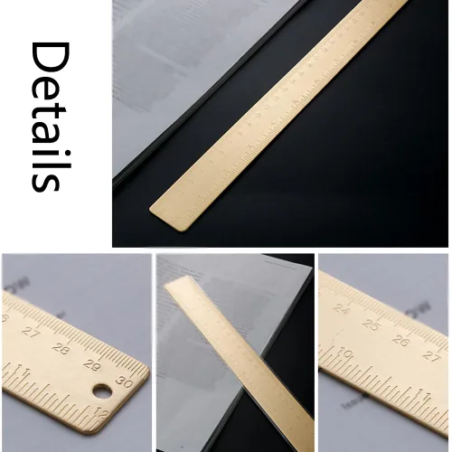 Vista 8 de SEIWEI Reglas de medición de latón de 12 pulgadas/11.8 in, regla de dibujo de doble escala, regla de medición lineal de borde recto para carpinteros