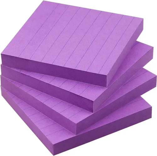 Vista 11 de Notas adhesivas forradas de 3 x 3 pulgadas, notas adhesivas con líneas, notas autoadhesivas, color brillante, 4 blocs de 90 hojas/bloc (azul)