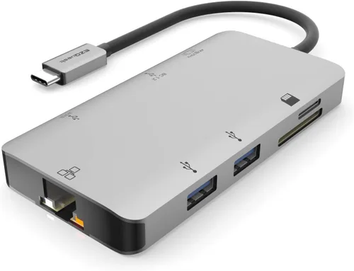 Vista 2 de EZQuest Estación de acoplamiento USB C Hub 8 en 1 con HDMI 4K, 1 Gbit Ethernet, 3 puertos USB A 3.0, 1 USB-C PD/Data, SD/Micro SD para trabajo