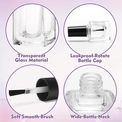 Vista 3 de AHIER Botellas transparentes de esmalte de uñas vacías con embudo de tapa de cepillo y bola mezcladora (0.2 fl oz 5p)