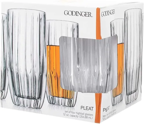 Vista 2 de Godinger Vasos Highball, vasos para beber, vasos de vidrio, vidrio sin tallo, juego de 4 pliegues