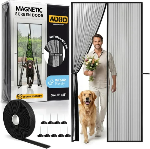 Vista 9 de AUGO Puerta de garaje con cierre magnético – Puerta mosquitera de garaje para 1 coche desplegable – Malla magnética para puerta – Parte inferior