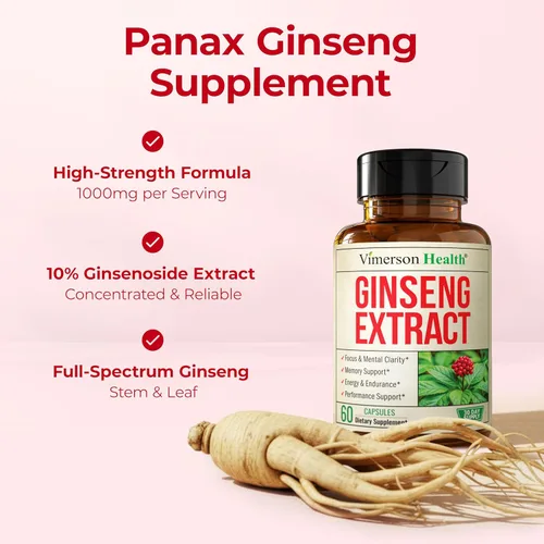 Vista 5 de Panax Ginseng Supplement 1000mg – Korean Red Ginseng Extract for Men & Women – Energy, Focus & Stamina Support – Standardized Full-Spectrum