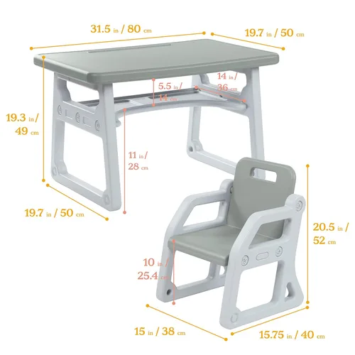 Vista 2 de ECR4Kids Escritorio y silla para niños pequeños, muebles para niños, grisgris claro