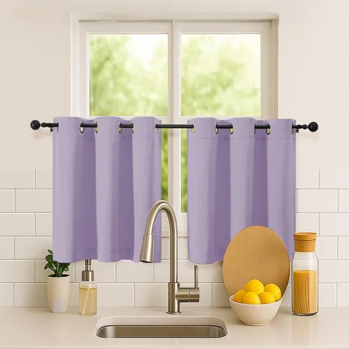 Vista 226 de Simplebrand Juego de 2 paneles de cenefa aguamarina para ventana de cocina de 14 pulgadas de largo, cortinas de oscurecimiento de habitación