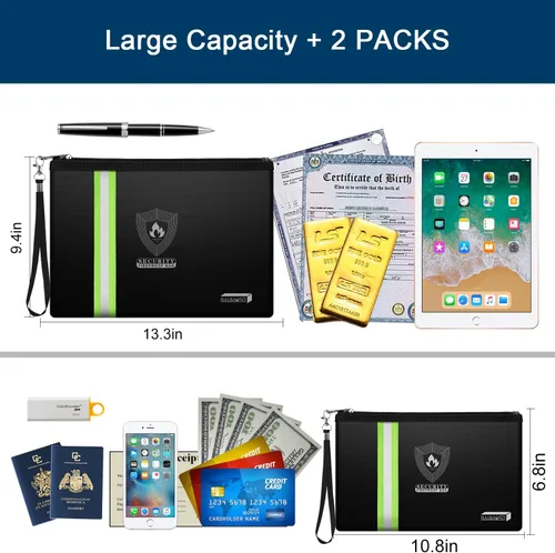 Vista 5 de Bolsa de documentos ignífuga con cremallera de metal y tira reflectante, bolsa impermeable segura contra incendios para efectivo, pasaporte