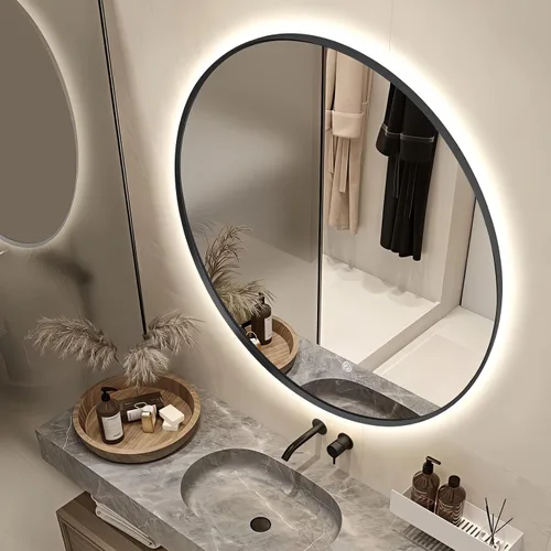 Vista 29 de Espejo de Baño LED Redondo de 30 Pulgadas, Espejo de Tocador Retroiluminado de Pared con Marco Biselado de 45°, Espejo Iluminado para Dormitorio