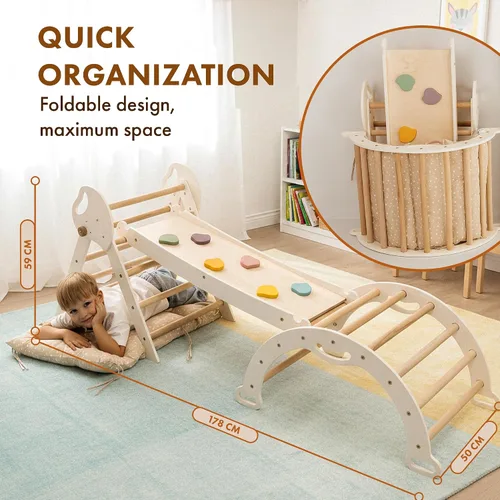 Vista 5 de Escalera triangular + arco de escalada + tobogán: juego Montessori 4 en 1 por Goodevas
