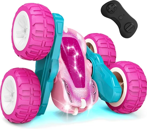 Vista 13 de Tecnock - Auto a control remoto, autos RC de 2.4GHz con carga fácil USB-C, 4WD RC de acrobacias con rotación y volteo de 360° a doble cara, juguetes