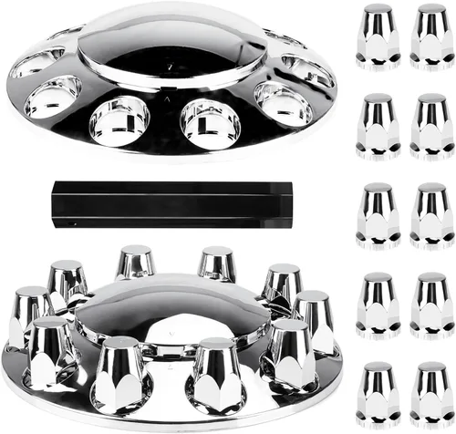 Youxmoto Cubierta de eje delantero estándar con tapa de rueda cromada de 33 mm para camión semi, plástico ABS cromado, ajuste universal, paquete de 2