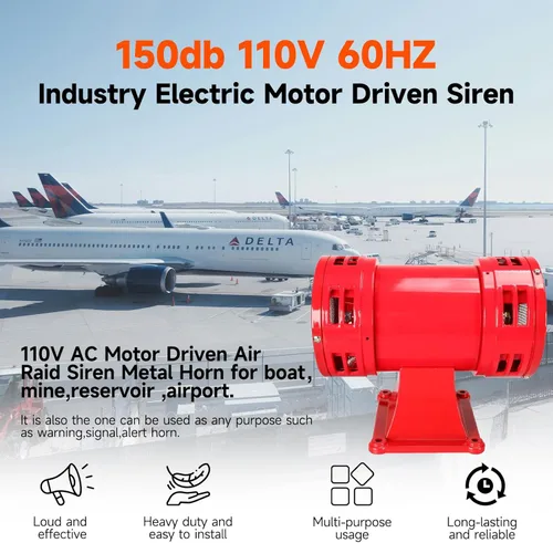 Vista 2 de YaeCCC Sirena Antiaérea, Sirena Eléctrica de Motor de 110V - 150db, Súper Ruidosa para Casa y Exterior