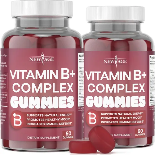Vista 10 de NEW AGE Gomitas de complejo de vitamina B con vitamina B3, B5, B6, B7, B9 y B12, con biotina, ácido fólico y vitamina C, sin gluten, veganas
