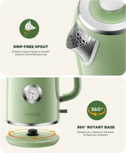 Vista 8 de Hervidor eléctrico de 1.8 L con medidor de temperatura, hervidor de té eléctrico de ebullición rápida de 1500 W, hervidor de agua caliente