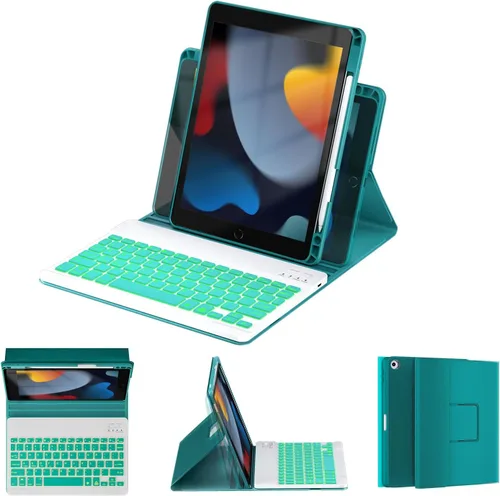 Vista 14 de OYEEICE Funda para iPad de 9ª generación con teclado de 10.2 pulgadas 2021, teclado BT desmontable con magnético, funda para iPad Air de 3ª