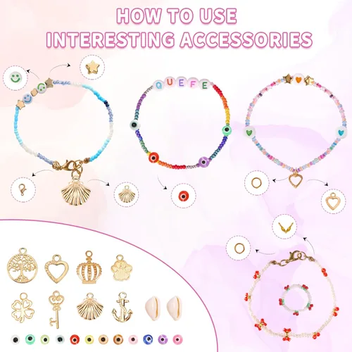 Vista 4 de QUEFE 62000 piezas 120 colores cuentas de semillas de vidrio para hacer joyas, cuentas mini de 2 mm con accesorios, kit de pulseras de amistad