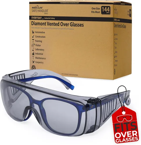 Vista 18 de SAFE HANDLER BISON LIFE Diamont Vented Over Glasses Safety Glasses Meets ANSI Z87.1, Impact Resistant Polycarbonate Lens