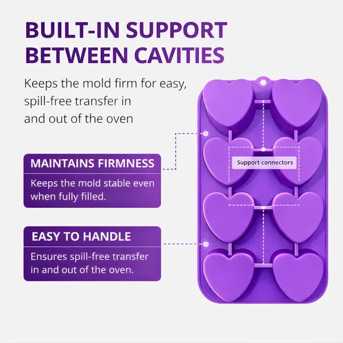 Vista 3 de Bakerpan Paquete de 2 moldes de silicona con forma de corazón, moldes de corazón para tartas, moldes de corazón de San Valentín para hornear