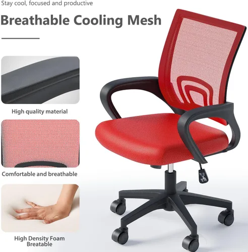 Vista 5 de OS MOTOR Sillas de oficina en casa, sillas de escritorio ergonómicas de malla con respaldo medio con soporte lumbar, diseño giratorio ajustable