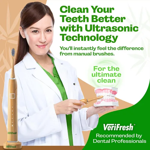 Vista 7 de Cepillo de dientes Sonic Bamboo - Cabezales de bambú biodegradables con cerdas de aceite de ricino - Incluye 2 cabezales de cepillo