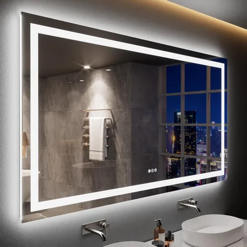 Vista 189 de LOAAO Espejo de baño LED de 28 x 36 pulgadas con luces, antiniebla, regulable, retroiluminado + iluminado frontal, espejo de tocador de baño