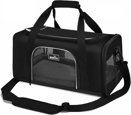 Vista 9 de Wakytu Transportador de mascotas para perros y gatos pequeños, bolsa transportadora de viaje para perros con ventilación adecuada, 5 ventanas