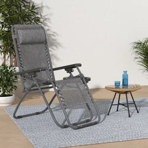 Vista 2 de PayLessHere Juego de 2 sillas plegables ajustables de gravedad cero, silla de playa de textileno con almohada extraíble y soporte para tazas