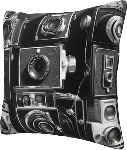 Vista 4 de Decorative Throw Pillow Covers 12"x12" Retro Cool Camera Collection Cushion Cases Square Modern Farmhouse Pillow Cases Soft Cozy Cushion Covers for