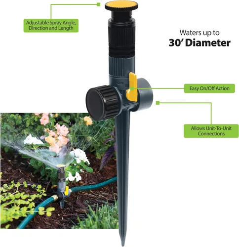 Vista 5 de Melnor 65185AMZ - Aspersor de picos multiajustables, paquete de 3 con paquete de conexión rápida, base de flujo a través de la base, negro, gris