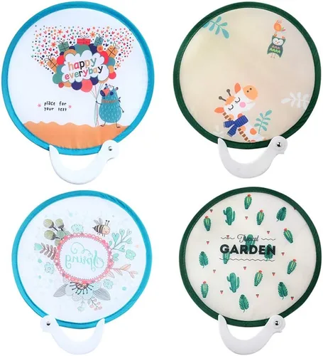 NUOBESTY Ventilador plegable de mano redondo de estilo japonés, ideal para decoración de bodas, cumpleaños, 4 piezas