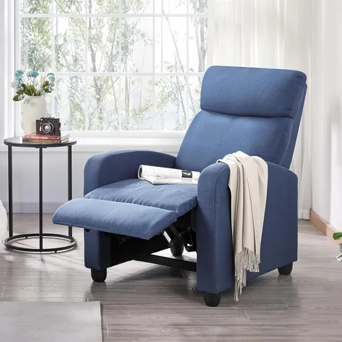 Vista 4 de Yaheetech Asiento de cine en casa Silla reclinable de tela moderna individual sala de estar sofá reclinable con bolsillo, resorte azul claro