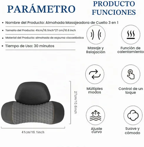 Vista 7 de Almohada masajeadora 3 en 1 para el cuello con calor, almohada de masaje de tejido profundo para relajación del cuello (Gris Oscuro)