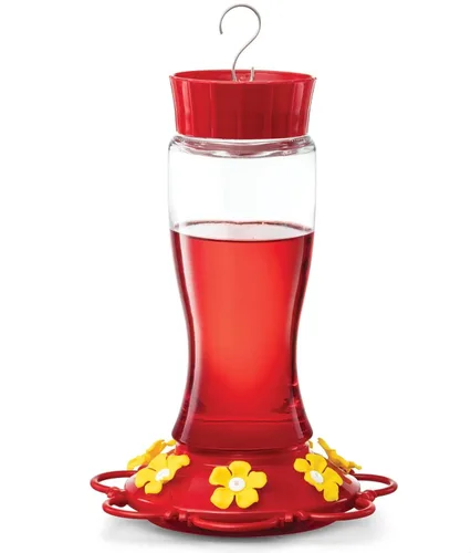 Vista 12 de Comedero para colibríes de 10 onzas, paquete de 2, comederos de vidrio para colibríes para exteriores, con protector de hormigas integrado, percha