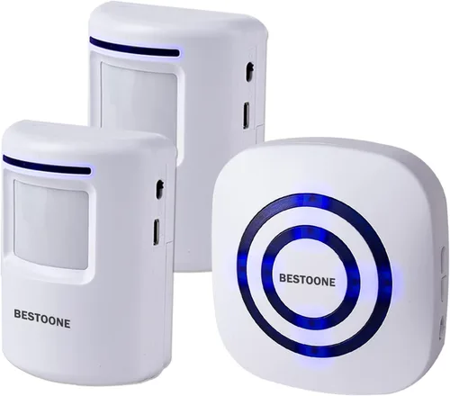 Vista 8 de Alarma de sensor de movimiento BESTOONE, alarma inalámbrica de largo alcance para entrada, sistema de seguridad para el hogar con timbre eléctrico