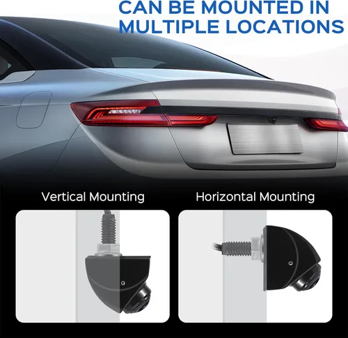 Vista 6 de Cámara de respaldo con vista frontal conmutable – 1080P metal AHD, visión trasera gran angular de 170°, visión nocturna súper clara, inversa Negro