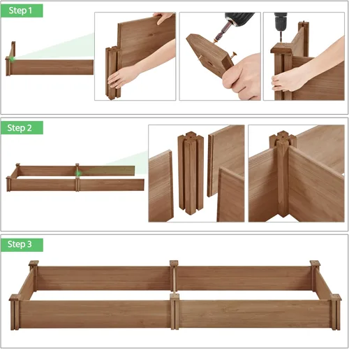 Vista 5 de Yaheetech Cama de jardín elevada de madera para horticultura de 8 x 2 pies, caja de plantación elevada divisible para flores/vegetales en patio
