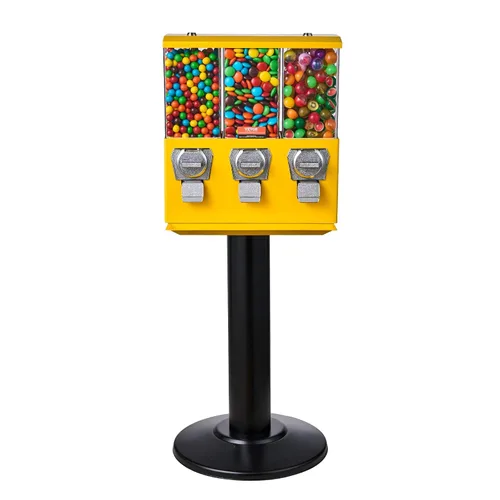 Vista 12 de VEVOR Máquina expendedora comercial, dispensador de dulces de triple compartimento con soporte de hierro, máquina de chicles y dulces para negocios