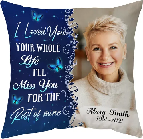 Vista 35 de Hyturtle Almohada conmemorativa personalizada de condolencias con inserto de 12 x 12 pulgadas, regalos impresos de doble cara para la pérdida de un