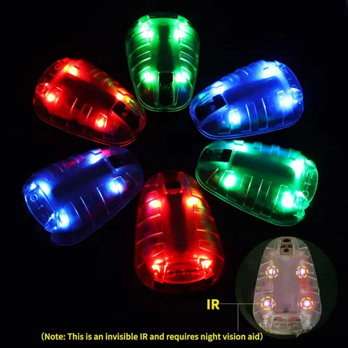 Vista 2 de Luz táctica estroboscópica IR para casco con IR y LED visible, para aventuras de rescate rápido al aire libre (base marrón-luces azules)