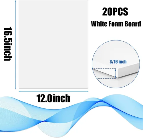 Vista 2 de 20 paquetes de tablero de espuma blanca de 12" x 16.5", 3/16" de grosor, tablero de núcleo de espuma para hornear para proyectos, tablero