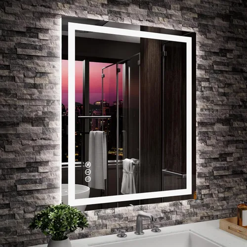 Vista 28 de Amorho Espejo de baño LED de 40 x 36 pulgadas con marco negro, luz frontal y retroiluminación (controlado por separado), regulable continuo