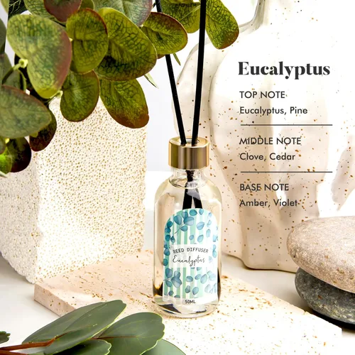 Vista 5 de Juego de 3 difusores de varillas de aceite aromático de eucalipto y cítricos de lino para el hogar, baño, decoración de oficina, difusor