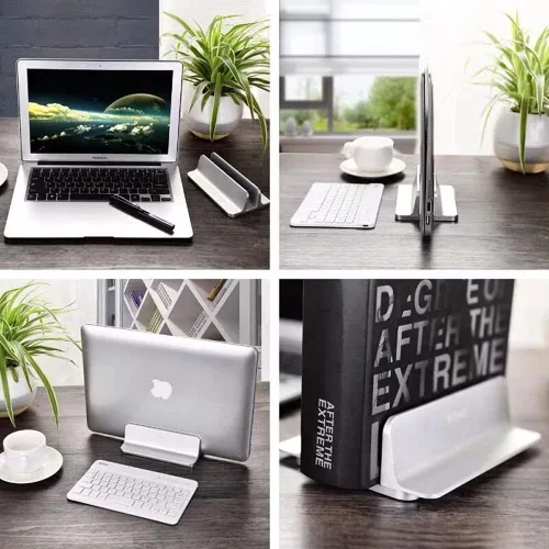 Vista 6 de Soporte vertical para laptop, soporte de aluminio para computadora portátil de escritorio con base ajustable (hasta 17.3 pulgadas) compatible