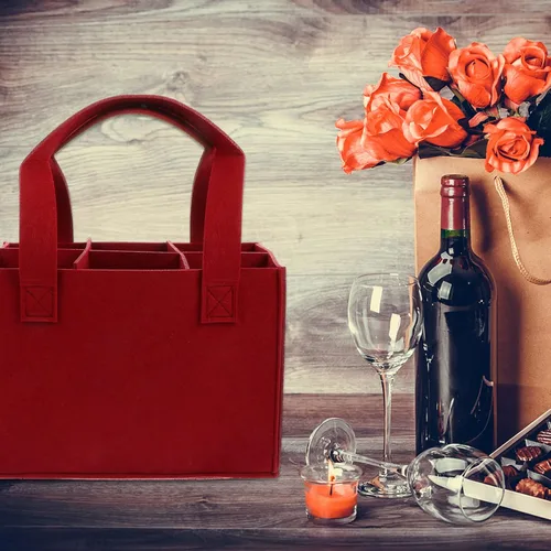Vista 7 de Cabilock Portador de vino de 6 botellas con divisor de fieltro para almacenamiento de vino con asa