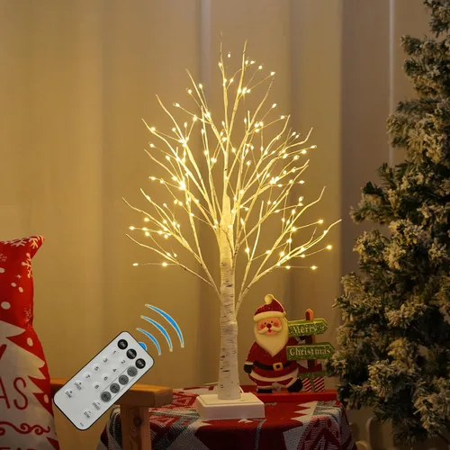 Vista 13 de PXBNIUYA Lámpara de árbol artificial de 144 LED con temporizador, árboles de abedul con luces LED, lámpara de árboles iluminada con USB / batería