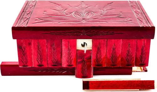 Vista 6 de Caja de rompecabezas de madera hecha a mano (grande) clave oculta secreta y compartimento de almacenamiento para anillos, collares, pendientes