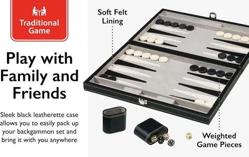 Vista 8 de Mainstreet Classics by GLD Products Juego de mesa Backgammon de 15 pulgadas, negro/blanco