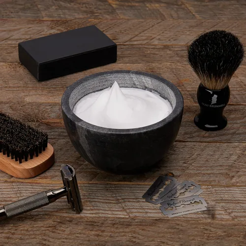 Vista 8 de Beau Brummell El cuenco de jabón de afeitar original de mármol hecho a mano con mármol 100% natural con ranuras interiores para una máxima espuma