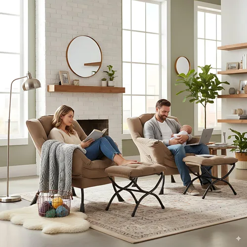 Vista 7 de LITA Lazy Chair, cómoda silla de lectura con acento Rosa bebé